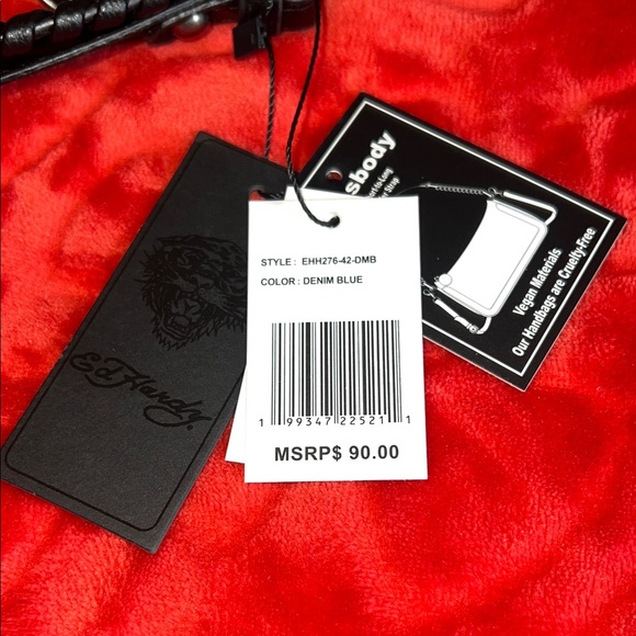 Ed Hardy Light Blue and Black Embroidered Skull & Rose Shoulder Bag - Picture 12 of 12